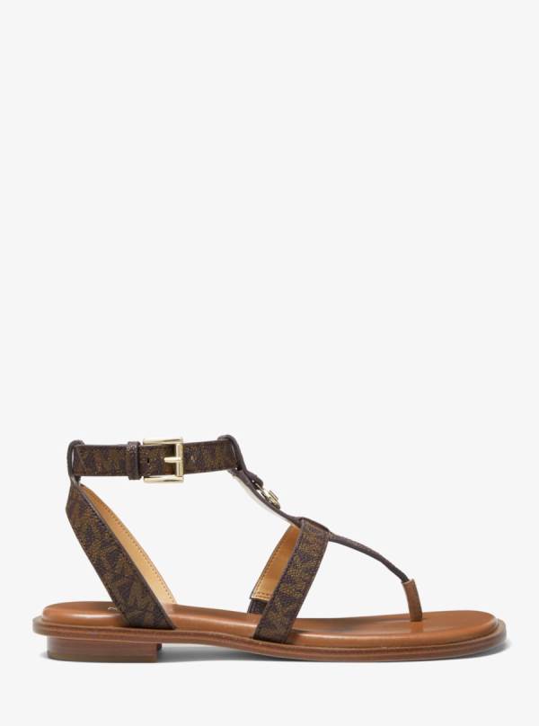 Damske Sandále Michael Kors Sasha Logo Hnede - Topanky Michael Kors Vypredaj | RKQXH-8146